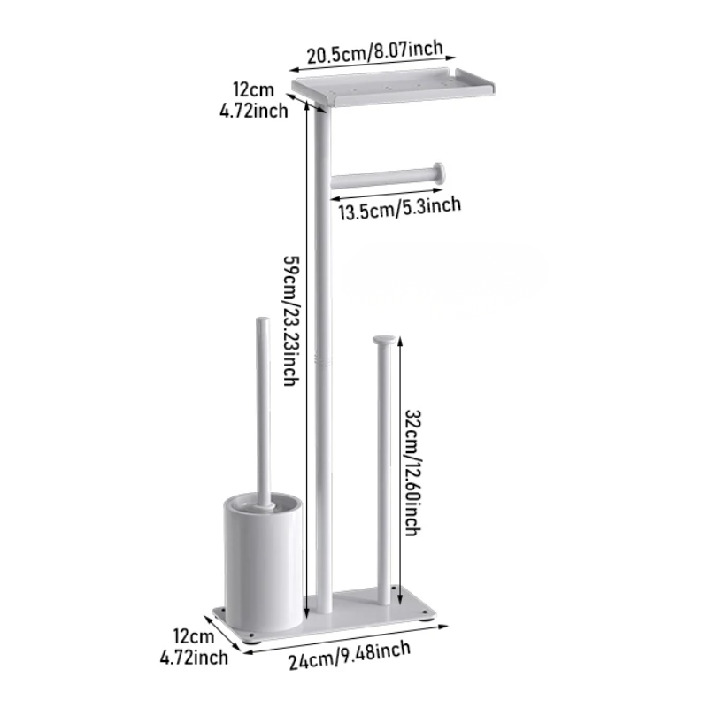 Floor Standing Toilet Paper Holder Stand with Brush Storage Bathroom Rack White