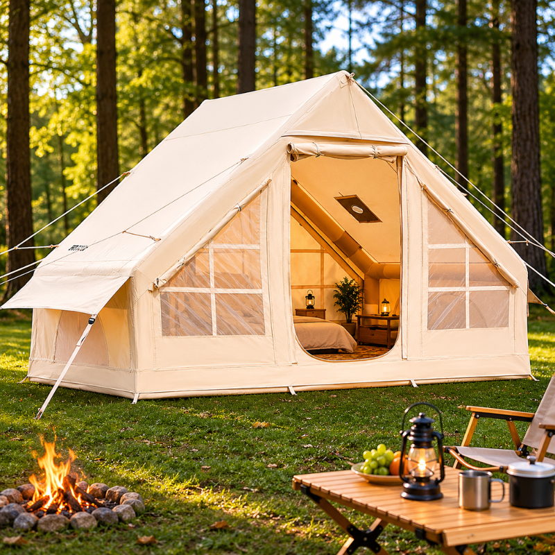 Inflatable Camping Tent with Hand Pump 3-4 Person Portable Oxford Outdoor Air Tent with Storage Bag
