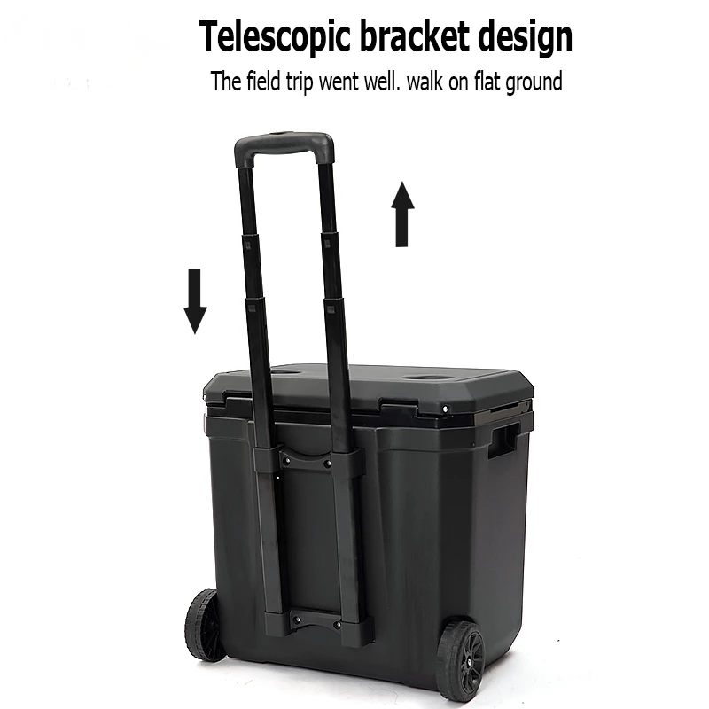 Portable 38L Insulated Cooler Box with Wheels Outdoor Trolley Refrigerator Black for Camping BBQ