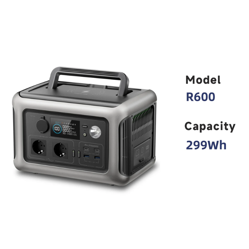 Portable Power Station 299Wh LiFePO4 Battery 600W Outdoor Backup Generator with AC USB-C and Wireless Charging
