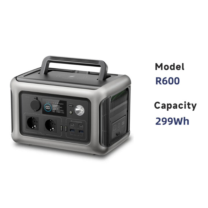 Portable Power Station 299Wh LiFePO4 Battery 600W Outdoor Backup Generator with AC USB-C and Wireless Charging
