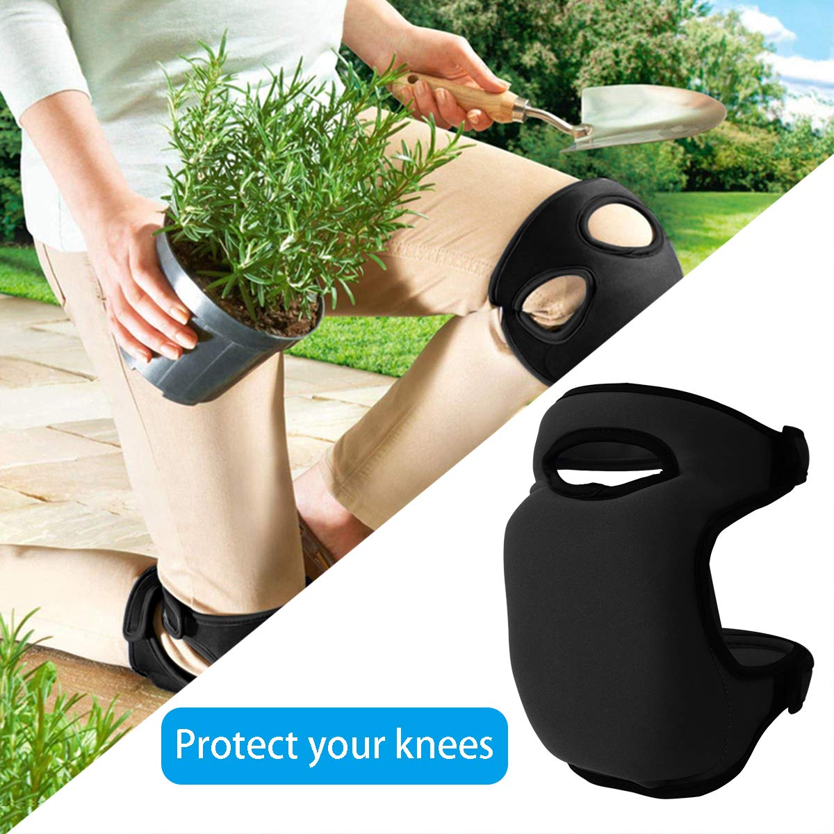 1 Pair Black Gardening Knee Pads Anti-Slip Cushioned Protective Kneepads Adjustable