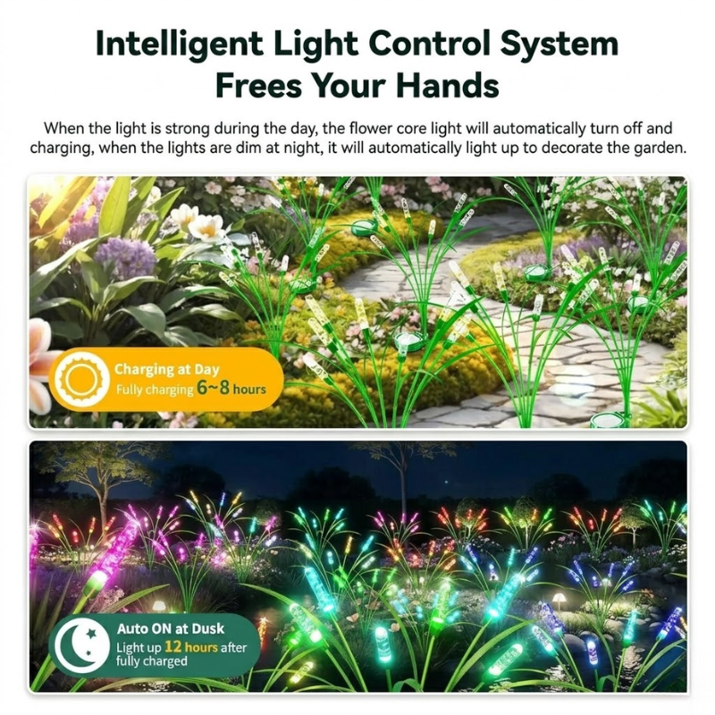 10 Head Solar Firefly Swaying Lights Warm White Outdoor Garden Pathway Decor Lights