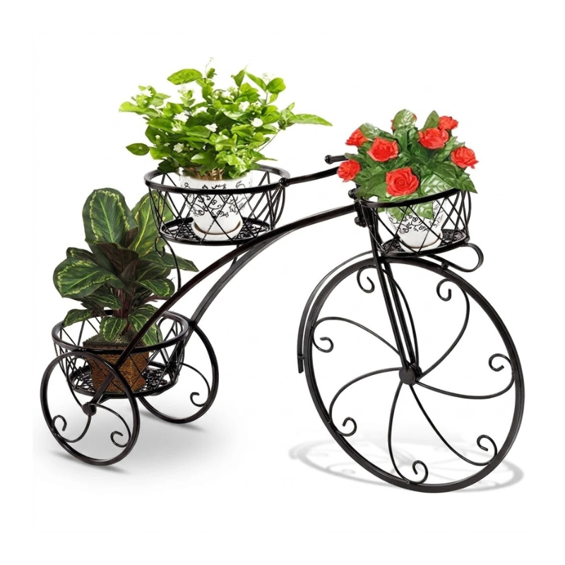 3 Tier Bicycle Plant Stand Wrought Iron Tricycle Flower Pot Holder Indoor Outdoor Black