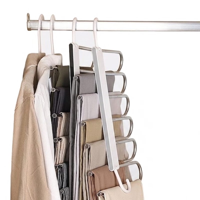 1 Piece 6 Layer Gray Folding Pants Hanger Space Saving Clothes Storage Rack