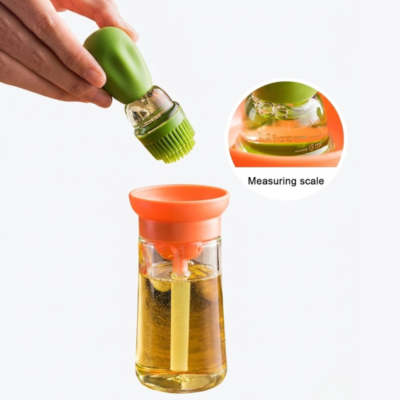 Oil Bottle with Silicone Brush Red Green BBQ Cooking Oil Dispenser