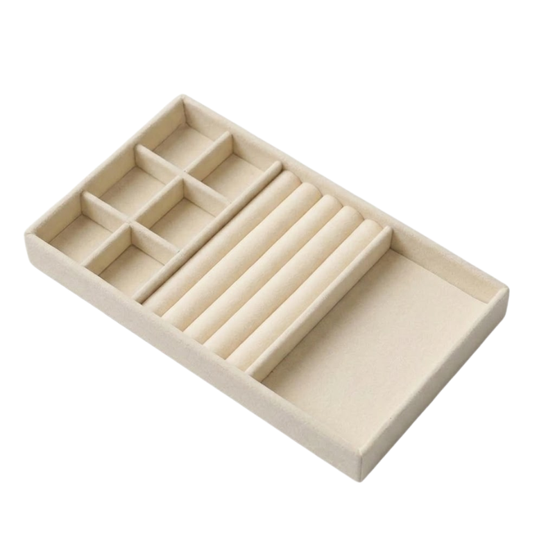 3-in-1 Wooden Jewelry Storage Tray Drawer Style Organizer Partitioned Ring Earring Holder