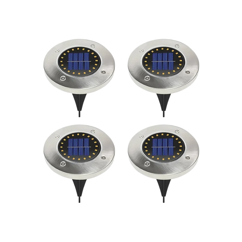 4 Piece 20 LED Solar Disc Light Warm Light IP65 Garden Underground Path Light