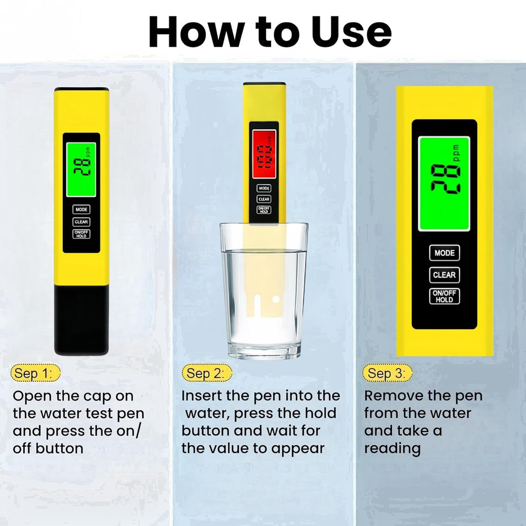 4 in 1 Digital Water Tester Yellow TDS EC Temperature Meter with LCD