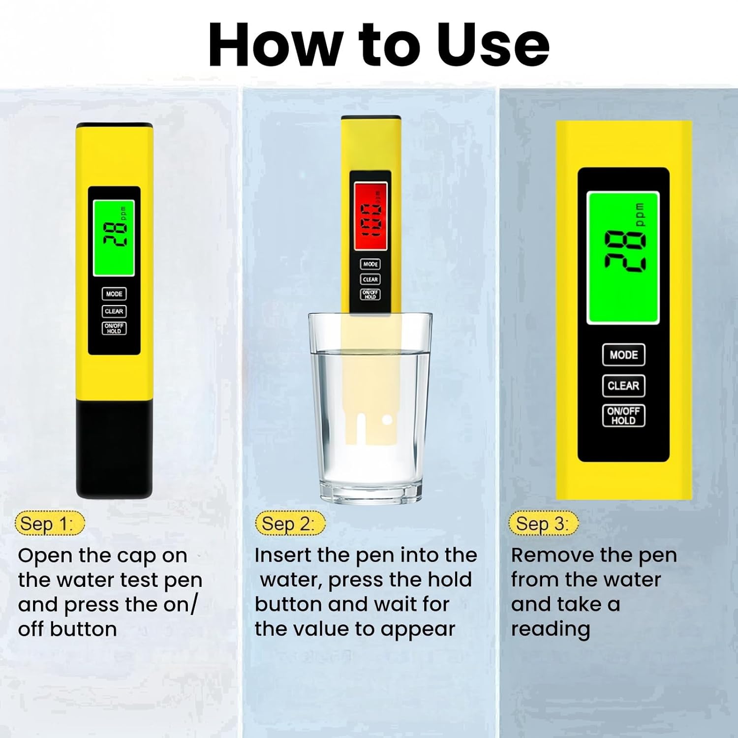 4 in 1 Digital Water Tester Yellow TDS EC Temperature Meter with LCD