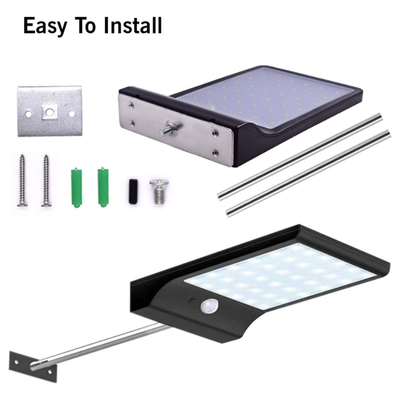 48 LED Solar Powered Wall Light with Motion Sensor Remote Control IP65 Waterproof with Pole