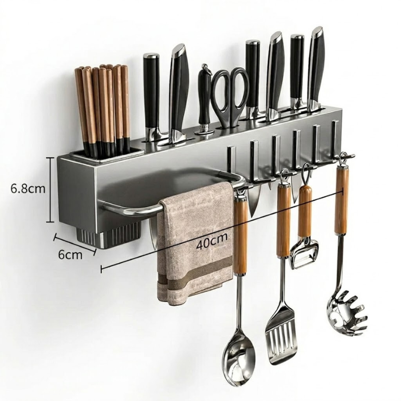 40CM Wall Mounted Kitchen Storage Rack Knife Holder Pot Lid Cutting Board Organizer