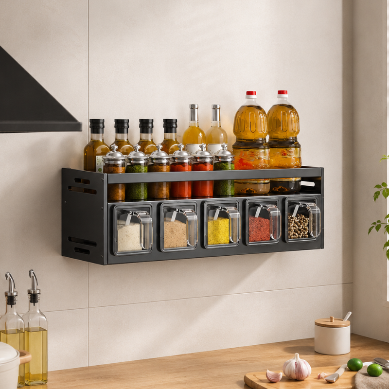 Multi Layer Kitchen Spice Rack Organizer with Seasoning Containers and Storage Shelf 43.4cm