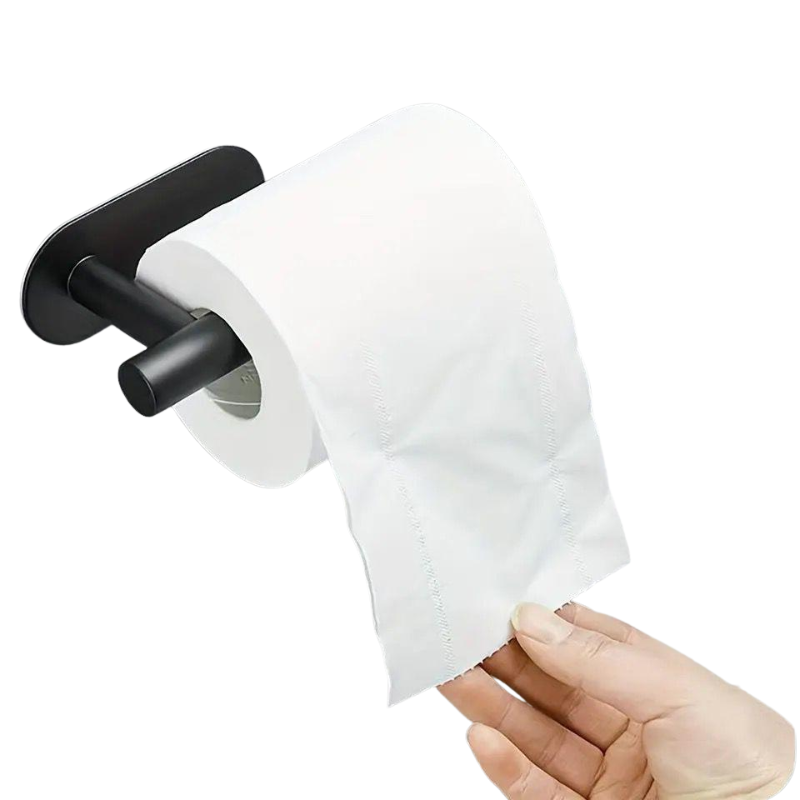 Black Kitchen Paper Towel Holder Adhesive Wall Mounted Tissue Roll Rack