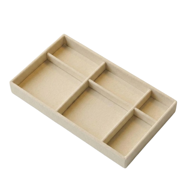 6 Grid Wooden Jewelry Storage Tray Drawer Style Organizer Partitioned Ring Earring Holder