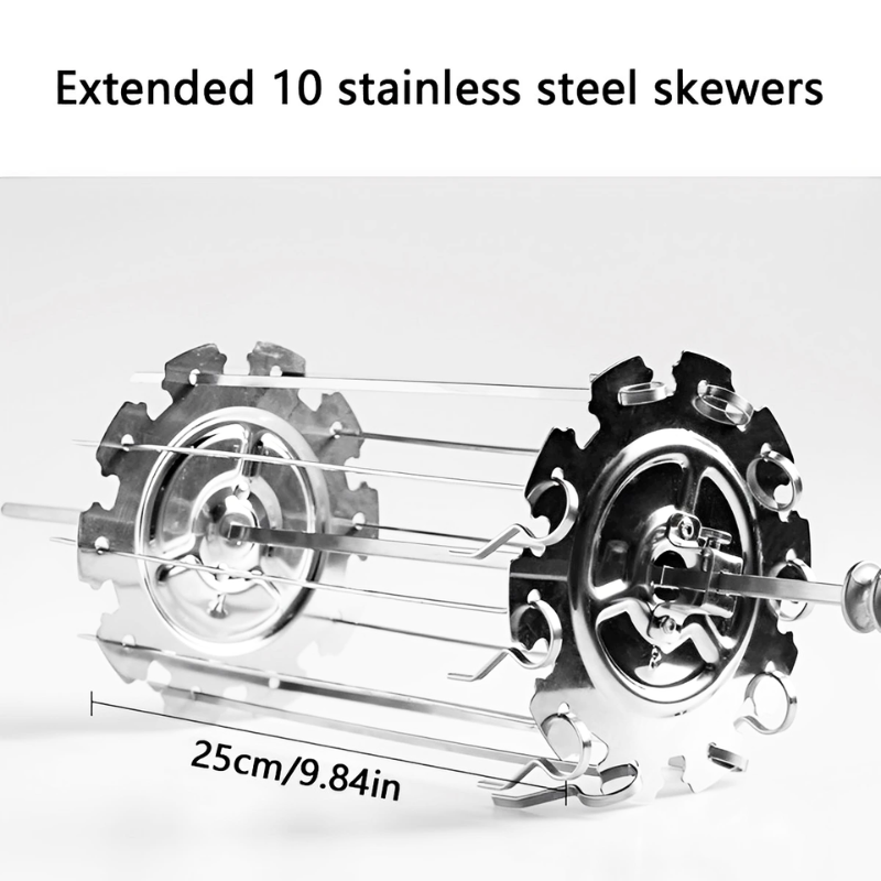 Stainless Steel Rotisserie Grill Cage with 10 Skewers BBQ Meat Vegetable Rotating Oven Kebab Maker Tool