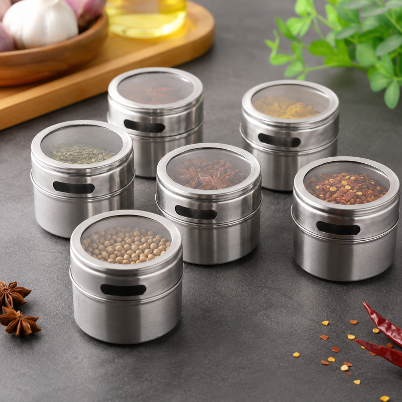 3 Piece Magnetic Spice Storage Jar Stainless Steel Seasoning Container with Spice Label