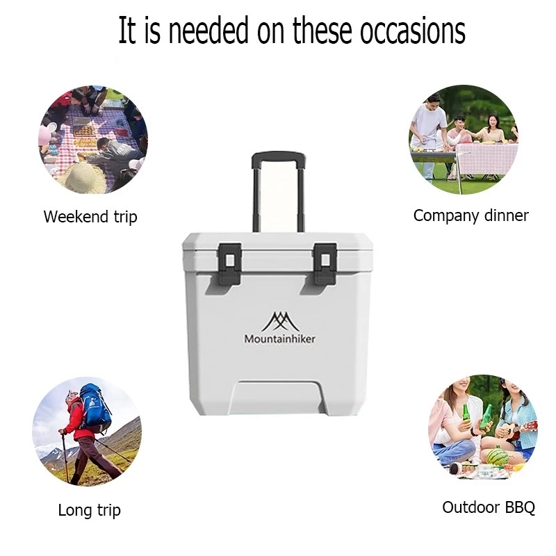 Portable 38L Insulated Cooler Box with Wheels Outdoor Trolley Refrigerator White for Camping BBQ