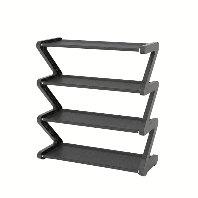 4 Tier Black Z-Shaped Shoe Rack Space-Saving Storage Organizer