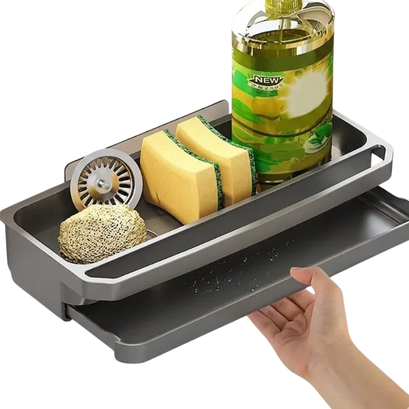 Kitchen Sink Organizer Drain Rack Self Draining Sponge Soap Holder Black