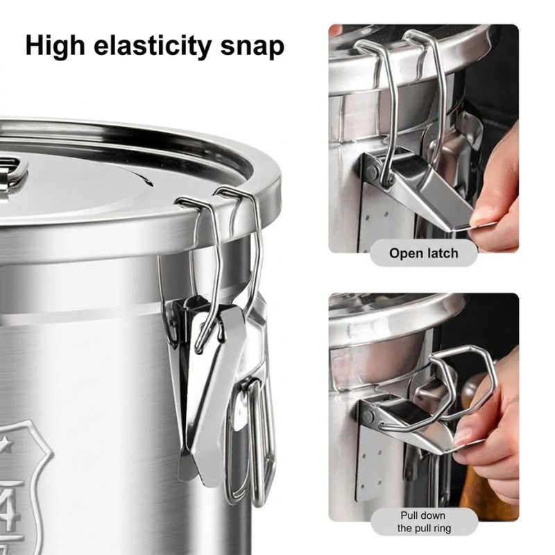 21L Stainless Steel Airtight Storage Bucket with Seal Lid and Handles