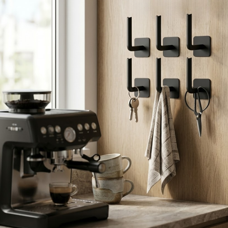 6 Piece Adhesive Wall Hooks No Drill Strong Paste Hook Storage Rack