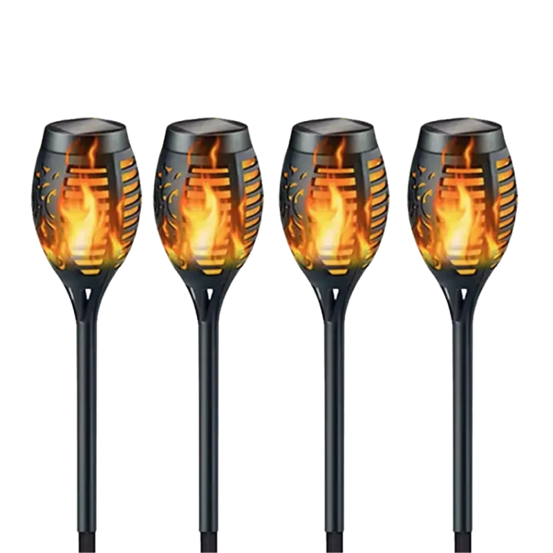 4 Piece Solar Flame Torch Light 12 LED Flickering Waterproof Outdoor Garden Lamps