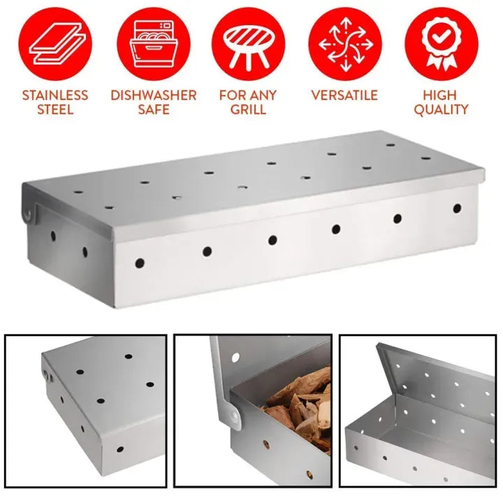 Stainless Steel Smoker Box for Wood Chips BBQ Grill Smoking Accessory