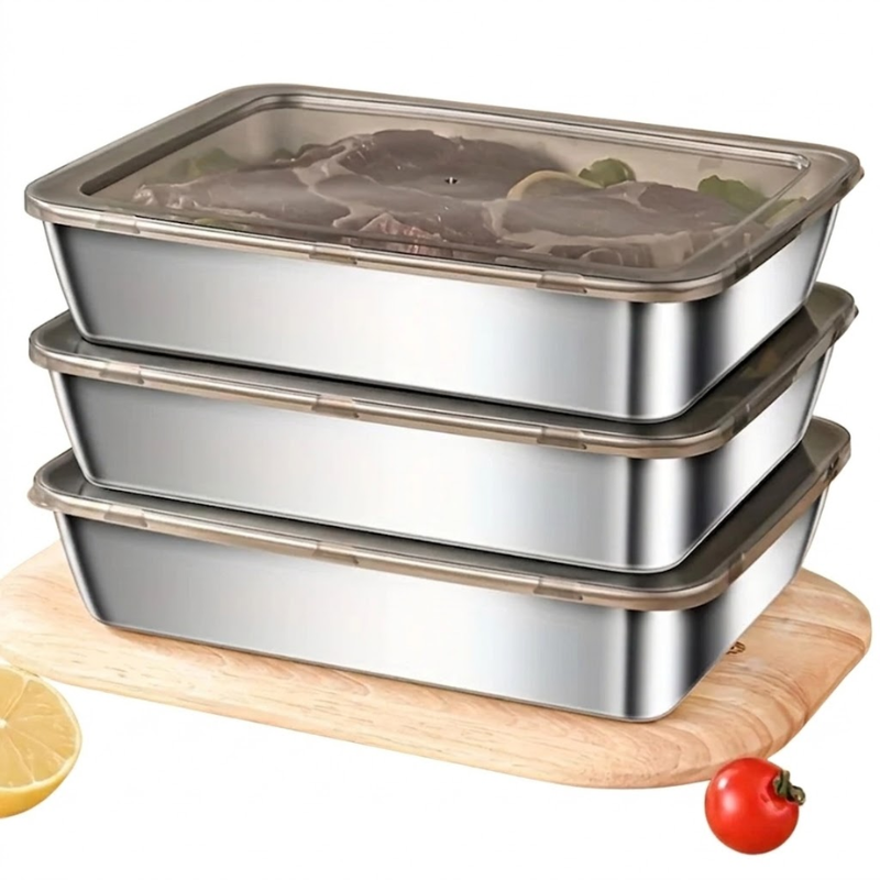 1 Piece Stainless Steel Food Storage Container Rectangle Lunch Box with Lid Kitchen Meal Prep Organizer