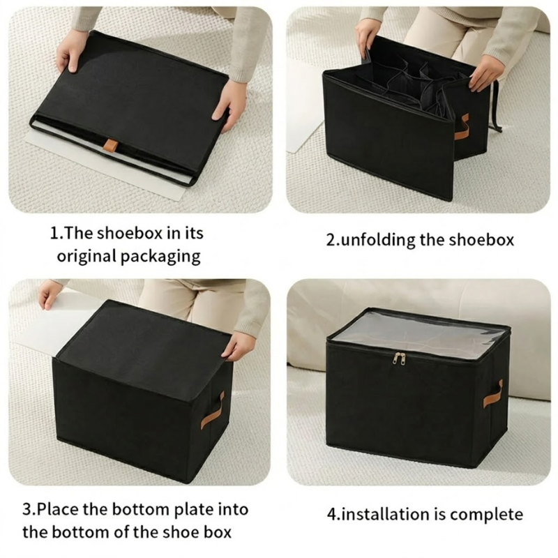 12 Grid Black Foldable Clothing Organizer Box Wardrobe Storage Bin with Lid