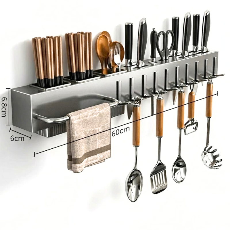 60CM Wall Mounted Kitchen Storage Rack Knife Holder Pot Lid Cutting Board Organizer