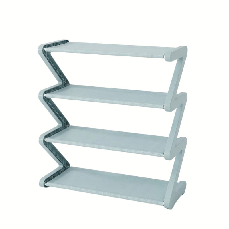 4 Tier Blue Z-Shaped Shoe Rack Space-Saving Storage Organizer