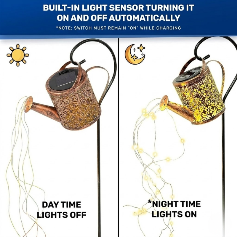Solar Watering Can Garden Light with Shepherd Hook LED Decorative Stake Lamp Warm White