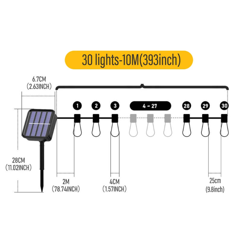 Solar String Lights 9.5m 30 LED Edison Bulb Waterproof Outdoor Garden Lights