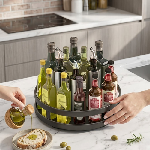 1 Layer 360° Rotating Spice Rack Organizer Carbon Steel Non-Slip Kitchen Tray