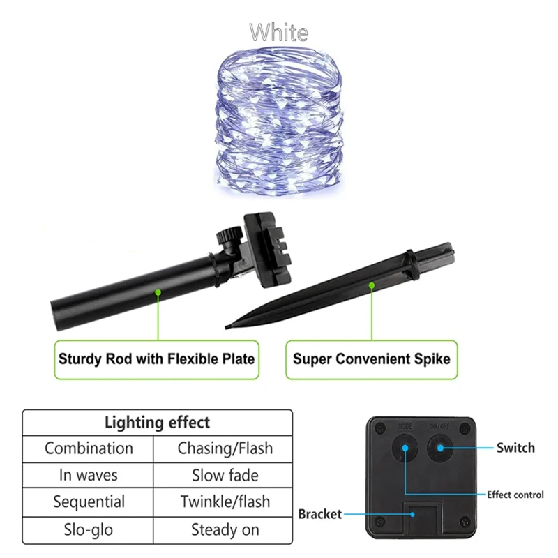 2 Piece 102m 1000 LED Solar Fairy String Lights White Waterproof Outdoor Garden Party Lights