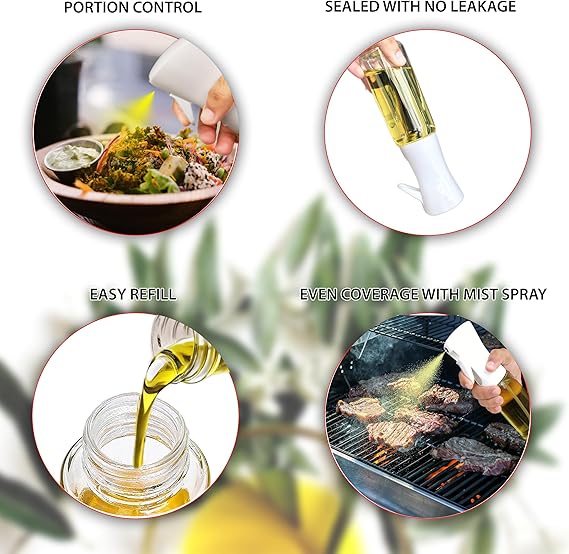 3 Piece 200ml Oil Spray Bottles White Kitchen Mist Sprayer for Cooking BBQ