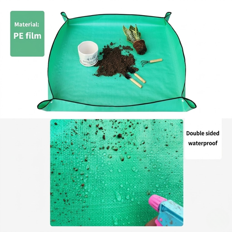 100x100cm Waterproof Planting Mat Foldable Gardening Potting Pad with Snap Corners