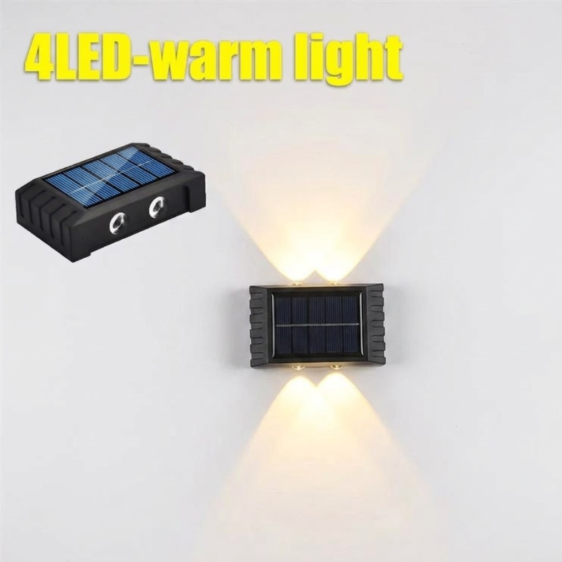 4 LED Solar Wall Light Warm Light Up and Down Outdoor Waterproof Garden Lamp
