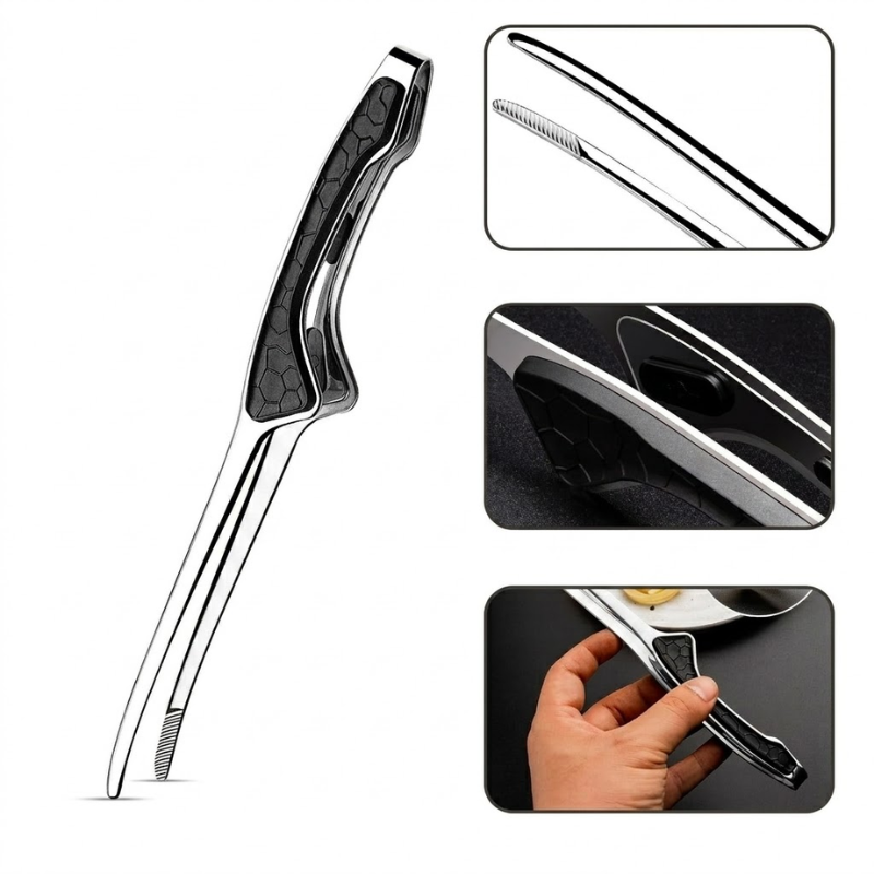 Black Silver Stainless Steel BBQ Tongs Non-Slip Cooking Food Clip