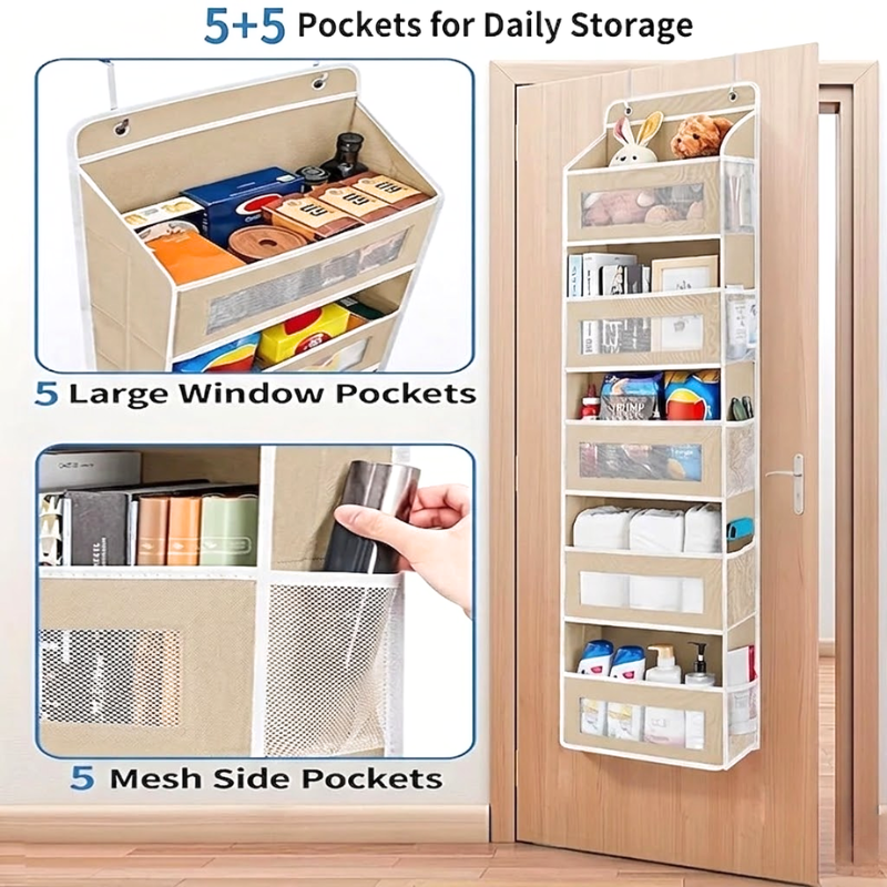 5 Shelf Beige Hanging Storage Organizer Over Door 5 Pocket Rack