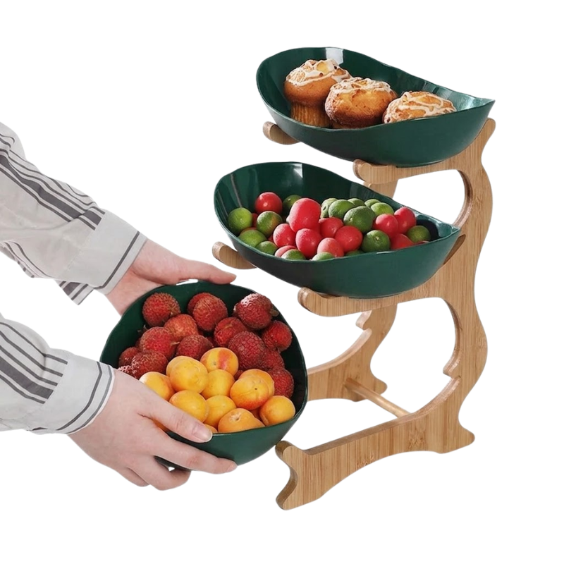 3 Tier Green Fruit Tray Stand Partitioned Serving Plate Snack Dessert Display