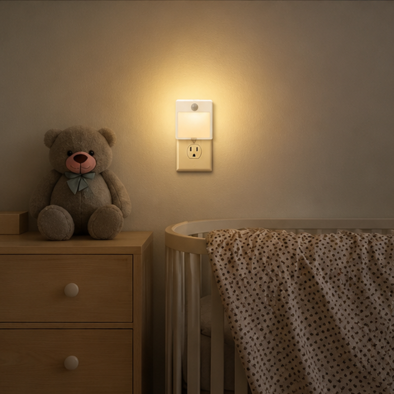 AU Plug LED Motion Sensor Night Light Adjustable Brightness Warm and White Light
