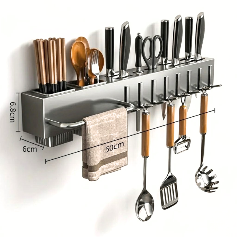 50CM Wall Mounted Kitchen Storage Rack Knife Holder Pot Lid Cutting Board Organizer