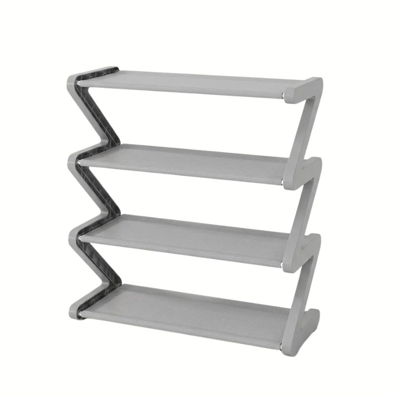 4 Tier Gray Z-Shaped Shoe Rack Space-Saving Storage Organizer