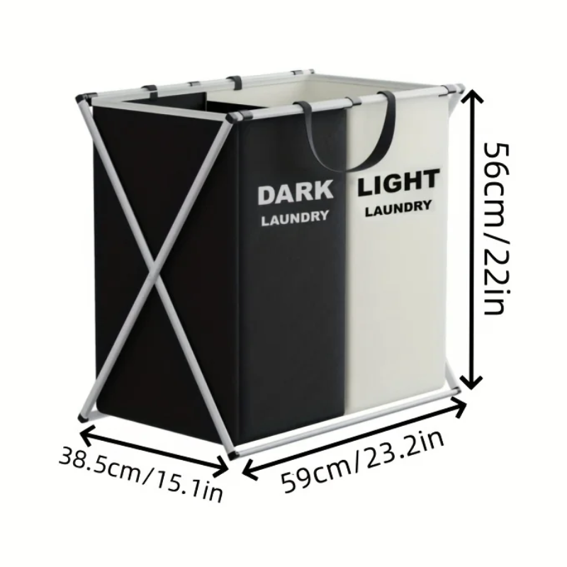 Double Grid Foldable X-Frame Laundry Hamper Clothes Sorter Basket with Handles