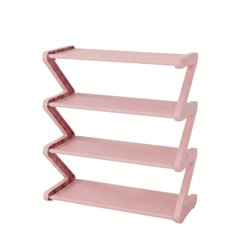 4 Tier Pink Z-Shaped Shoe Rack Space-Saving Storage Organizer