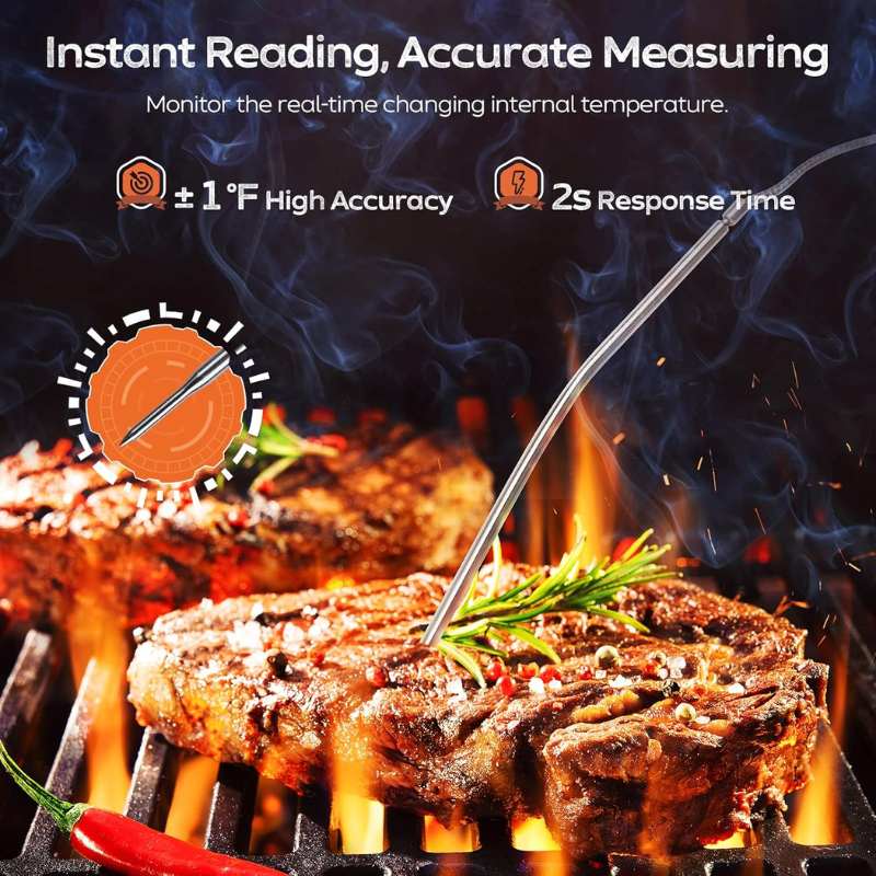 Digital BBQ Meat Thermometer with Stainless Steel Probe and LCD Display for Grill and Oven