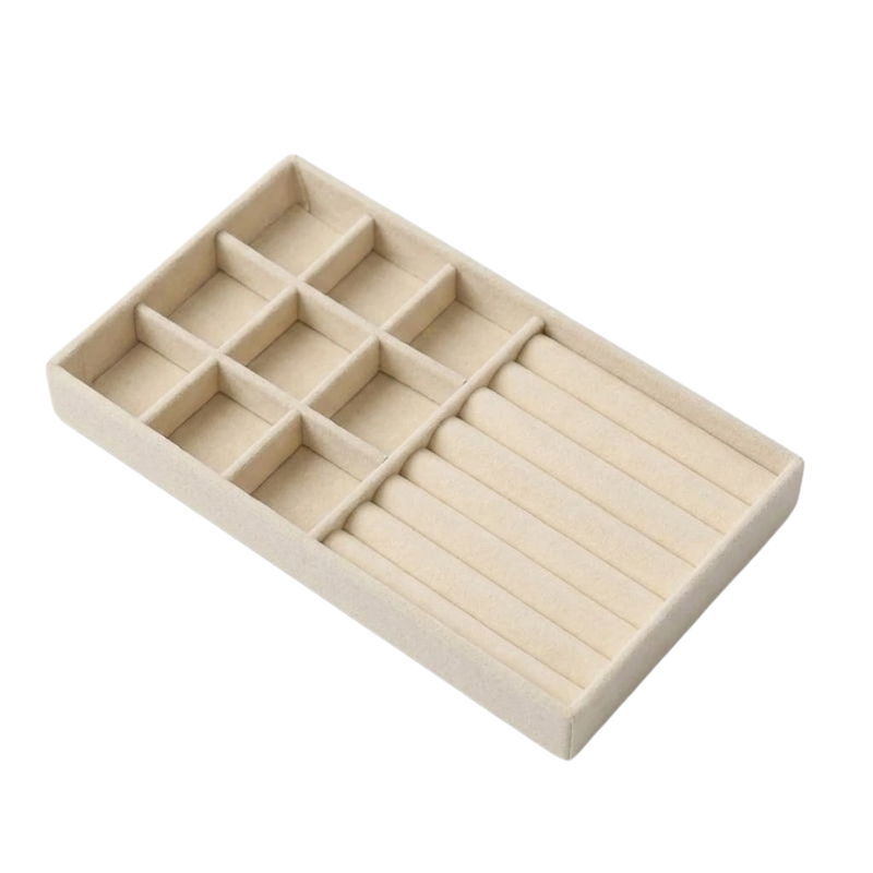 9+1 Wooden Jewelry Storage Tray Drawer Style Organizer Partitioned Ring Earring Holder