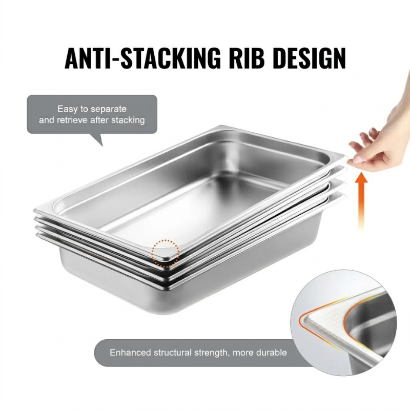4 Pack Full Size Steam Table Pan 4 Inch Deep Stainless Steel with Lid Food Storage Set